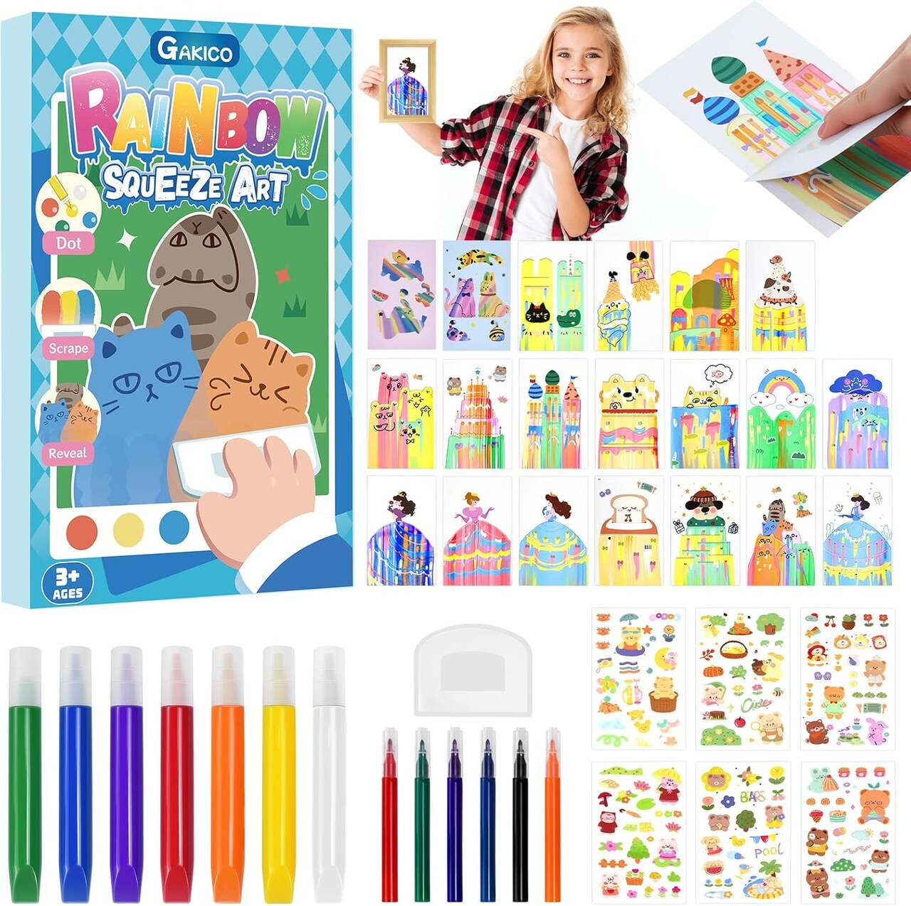 Rainbow Scratch Art Kit for Kids – Squeegee Painting Fun (Blue) 7.9 x 5 x 0.9 inches